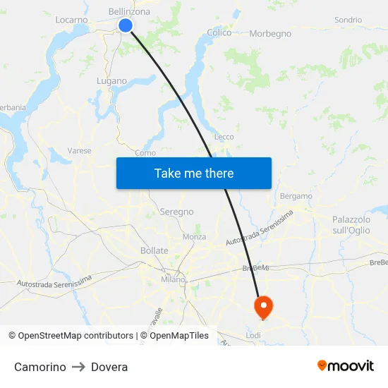 Camorino to Dovera map
