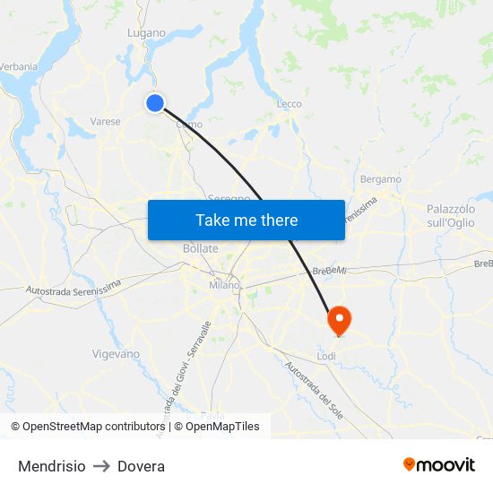 Mendrisio to Dovera map