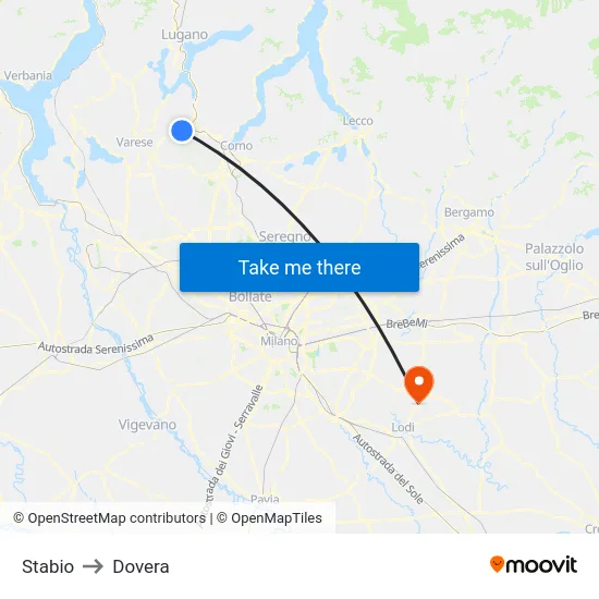Stabio to Dovera map