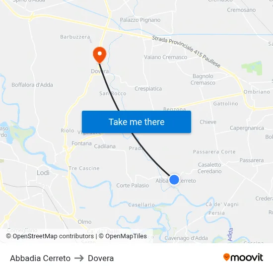 Abbadia Cerreto to Dovera map