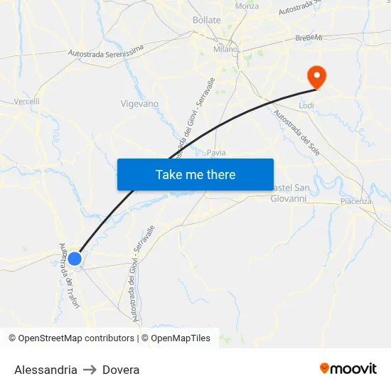 Alessandria to Dovera map