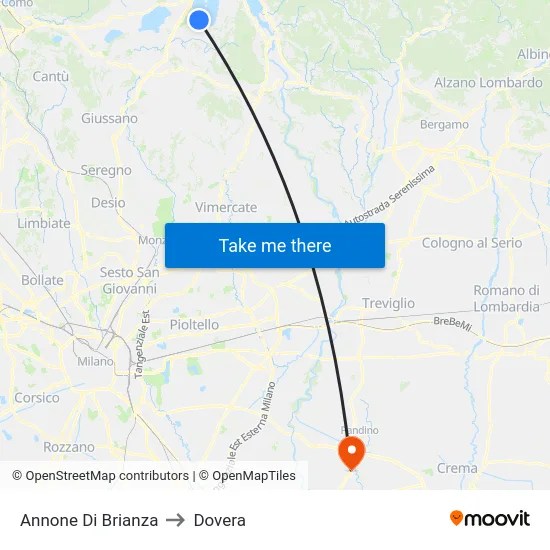 Annone di Brianza to Dovera map