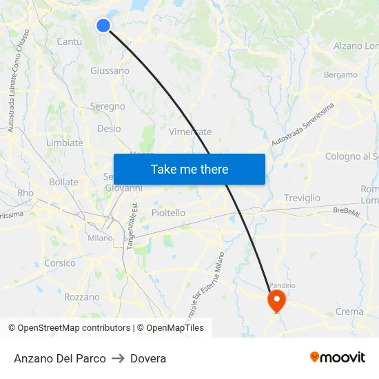 Anzano Del Parco to Dovera map
