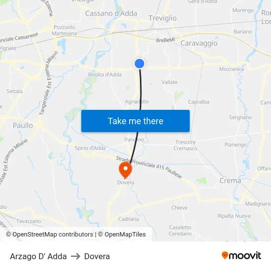 Arzago D' Adda to Dovera map