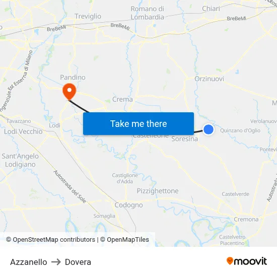 Azzanello to Dovera map