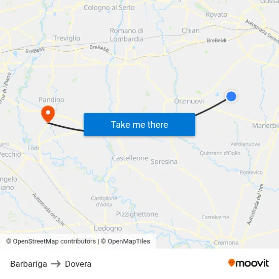 Barbariga to Dovera map