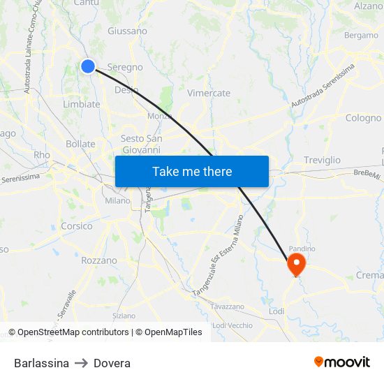 Barlassina to Dovera map