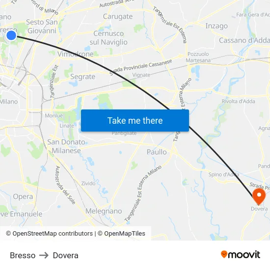 Bresso to Dovera map
