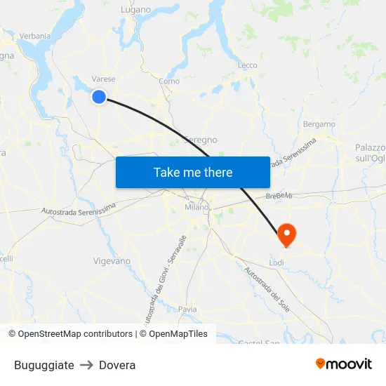 Buguggiate to Dovera map