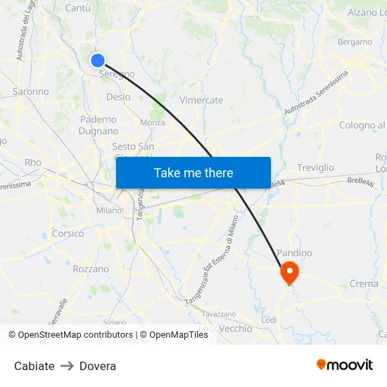 Cabiate to Dovera map