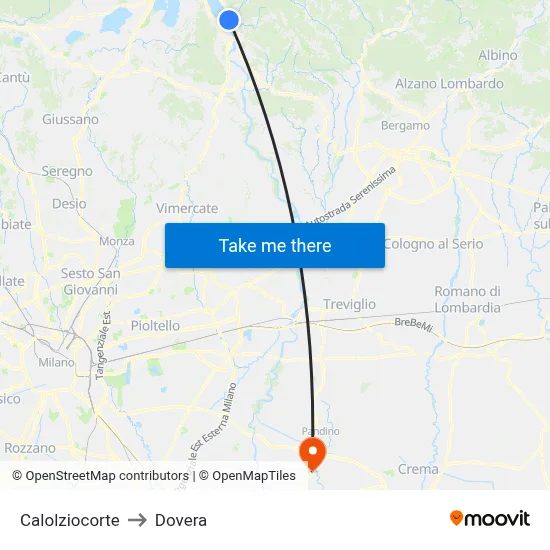 Calolziocorte to Dovera map
