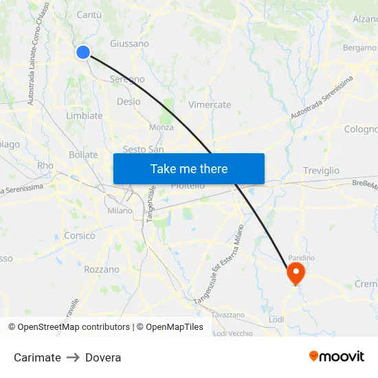 Carimate to Dovera map