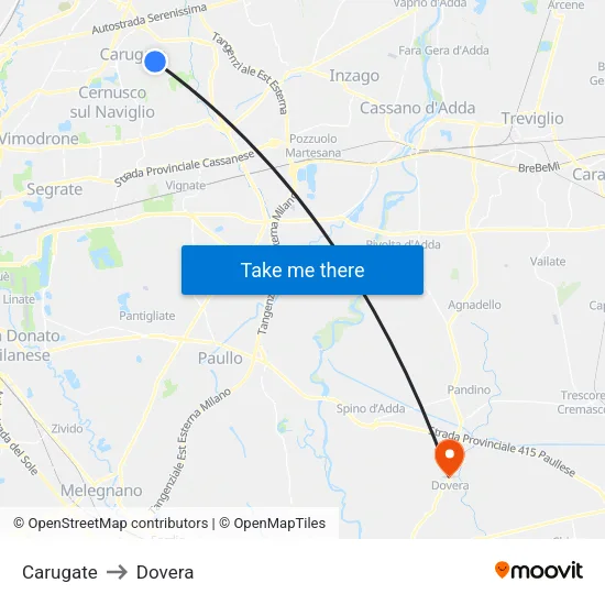 Carugate to Dovera map