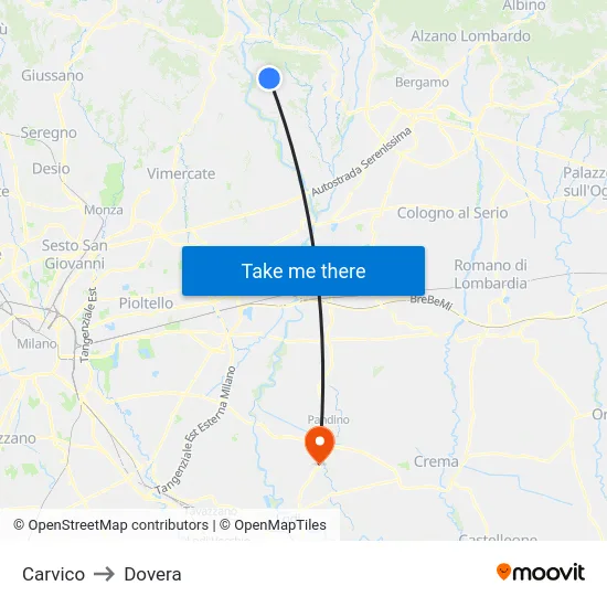 Carvico to Dovera map