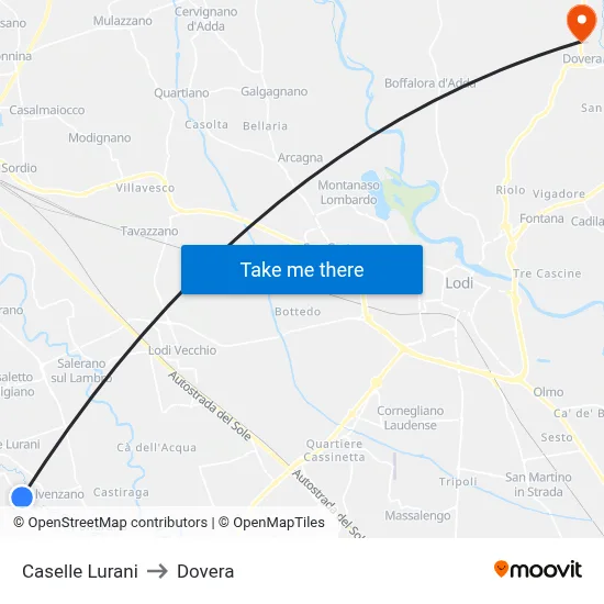 Caselle Lurani to Dovera map