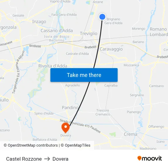 Castel Rozzone to Dovera map