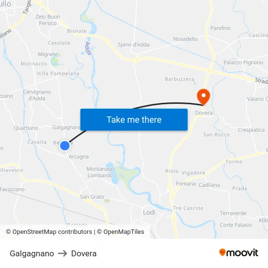 Galgagnano to Dovera map