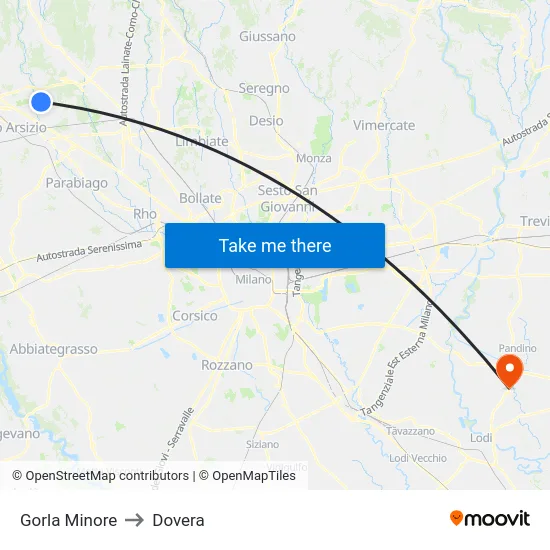 Gorla Minore to Dovera map