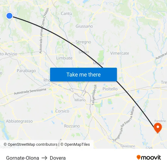 Gornate-Olona to Dovera map