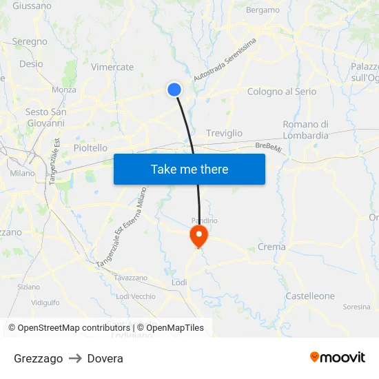 Grezzago to Dovera map