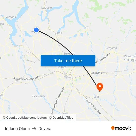 Induno Olona to Dovera map