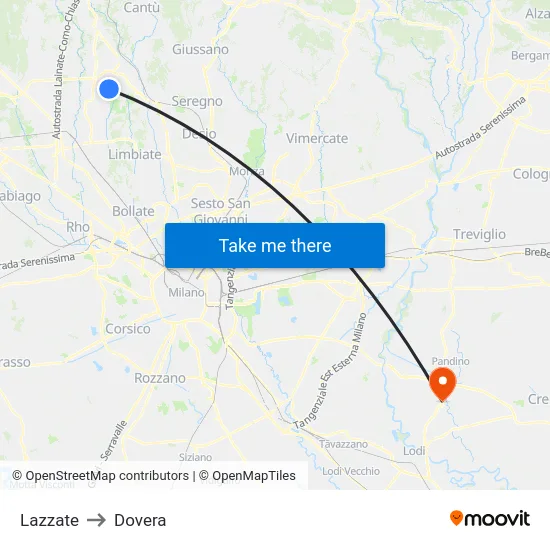 Lazzate to Dovera map