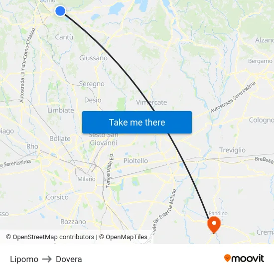 Lipomo to Dovera map