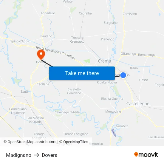 Madignano to Dovera map