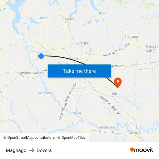 Magnago to Dovera map