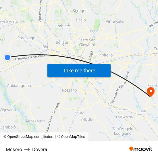 Mesero to Dovera map