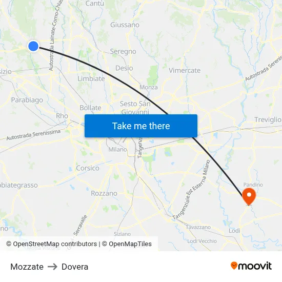 Mozzate to Dovera map