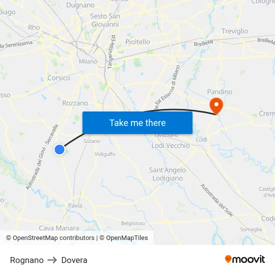 Rognano to Dovera map