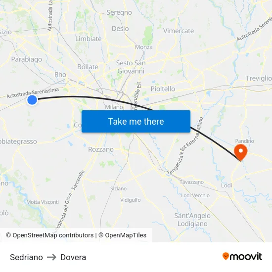 Sedriano to Dovera map