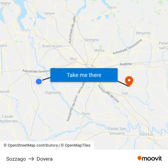 Sozzago to Dovera map