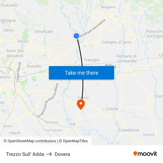 Trezzo Sull' Adda to Dovera map