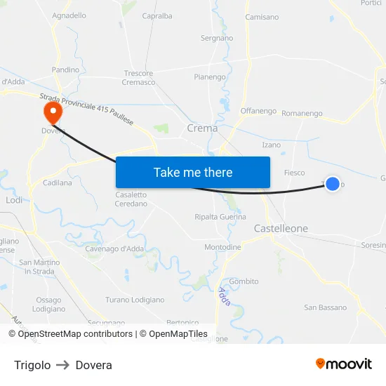 Trigolo to Dovera map