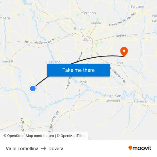 Valle Lomellina to Dovera map