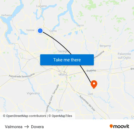 Valmorea to Dovera map