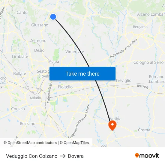 Veduggio Con Colzano to Dovera map