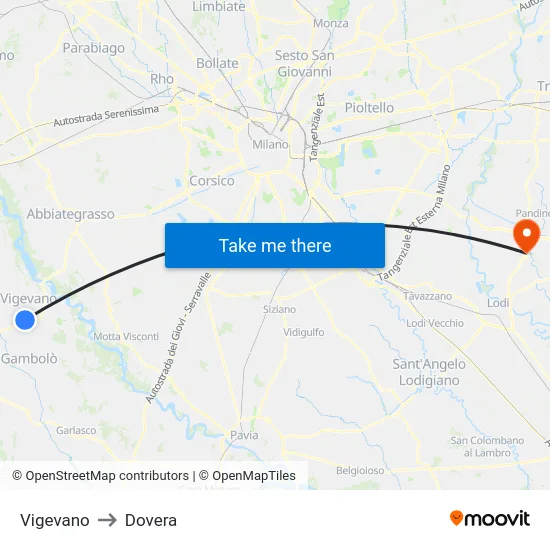 Vigevano to Dovera map