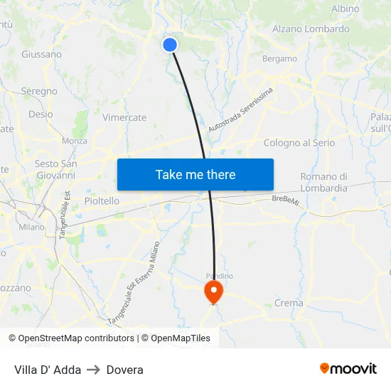 Villa D' Adda to Dovera map