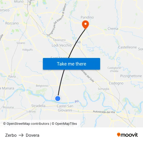 Zerbo to Dovera map