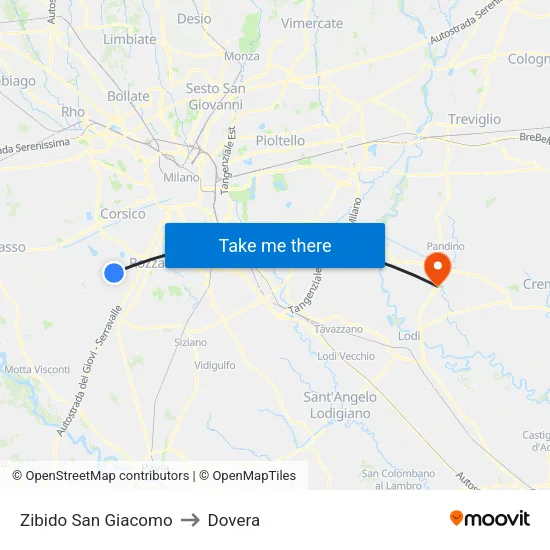 Zibido San Giacomo to Dovera map