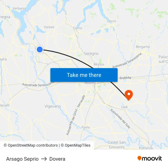 Arsago Seprio to Dovera map
