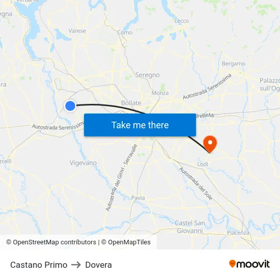 Castano Primo to Dovera map