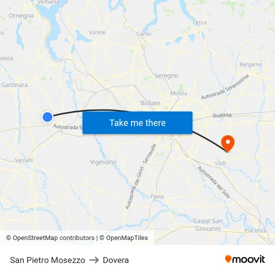 San Pietro Mosezzo to Dovera map