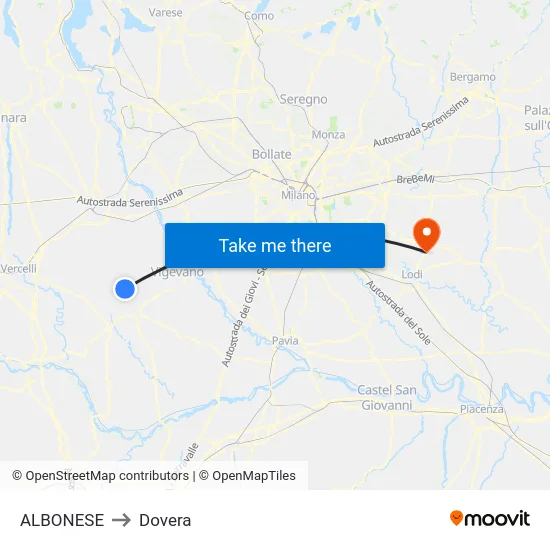 Albonese to Dovera map