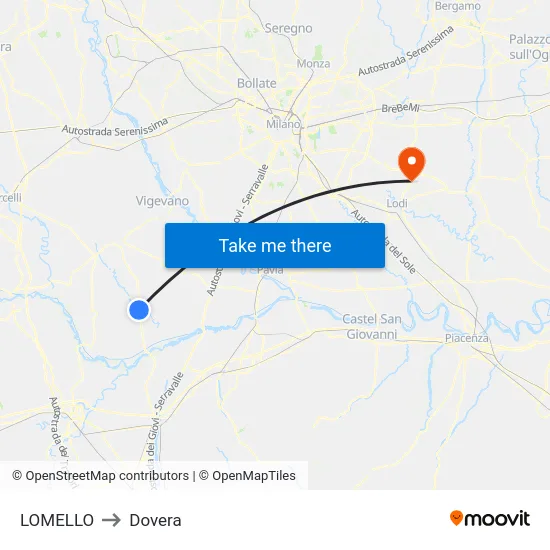 Lomello to Dovera map
