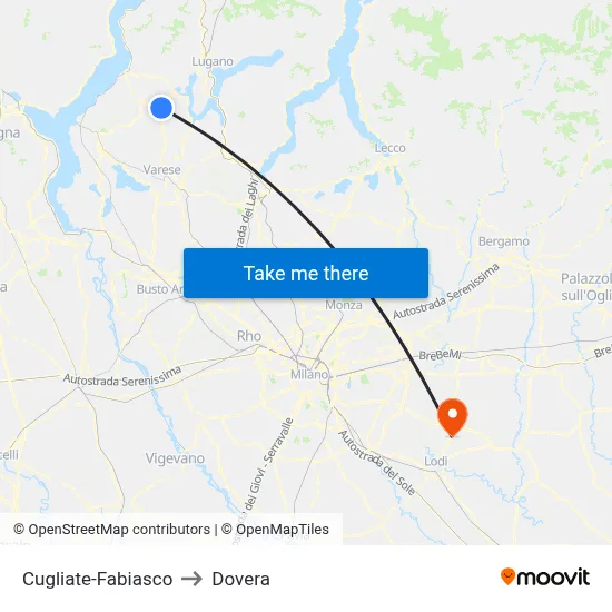 Cugliate-Fabiasco to Dovera map