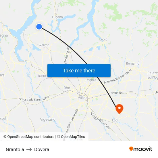 Grantola to Dovera map